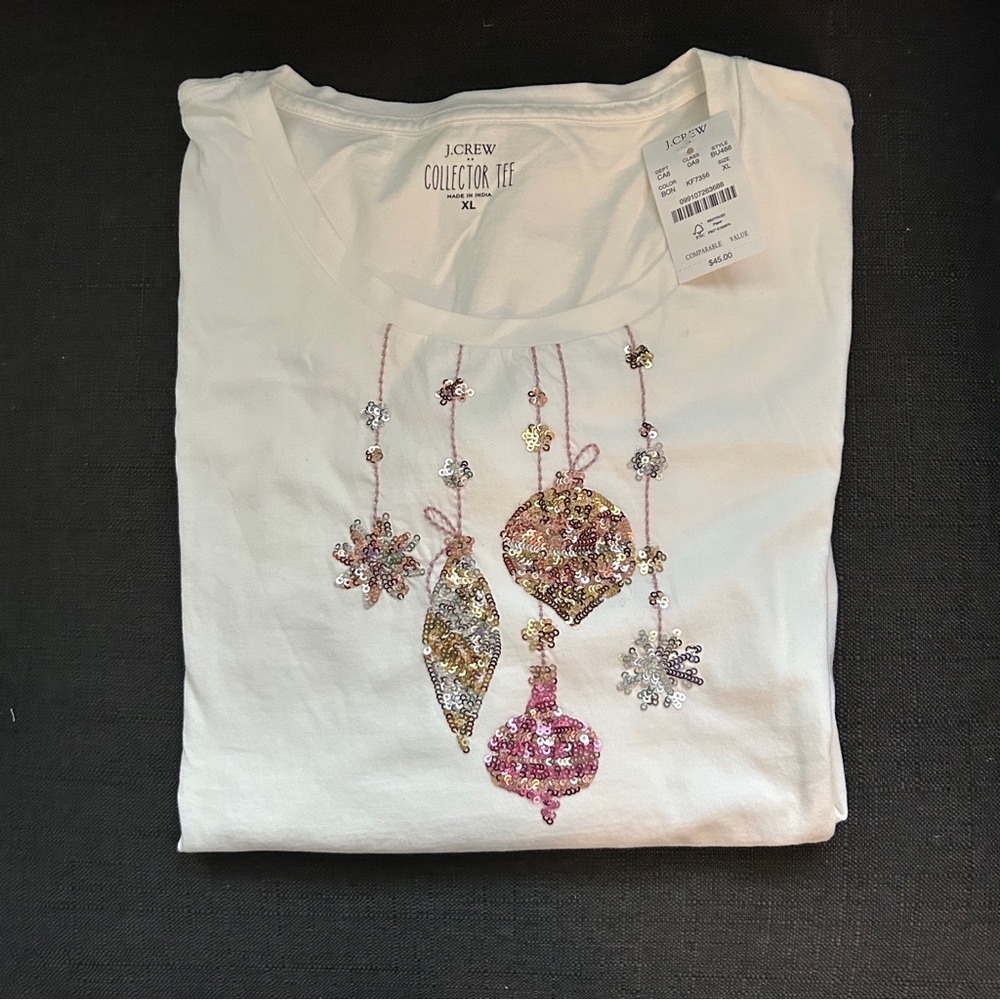 J.Crew Collector Tee , long sleeve Holiday Ornaments NWT XL , 12-14